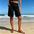thumbnail image 2 of Bermuda Shorts for Women with Pockets Knee Length Elastic Waisted Long Shorts Casual Workout Side Tie Shorts with Pockets Dark Gray 2XL, 2 of 7