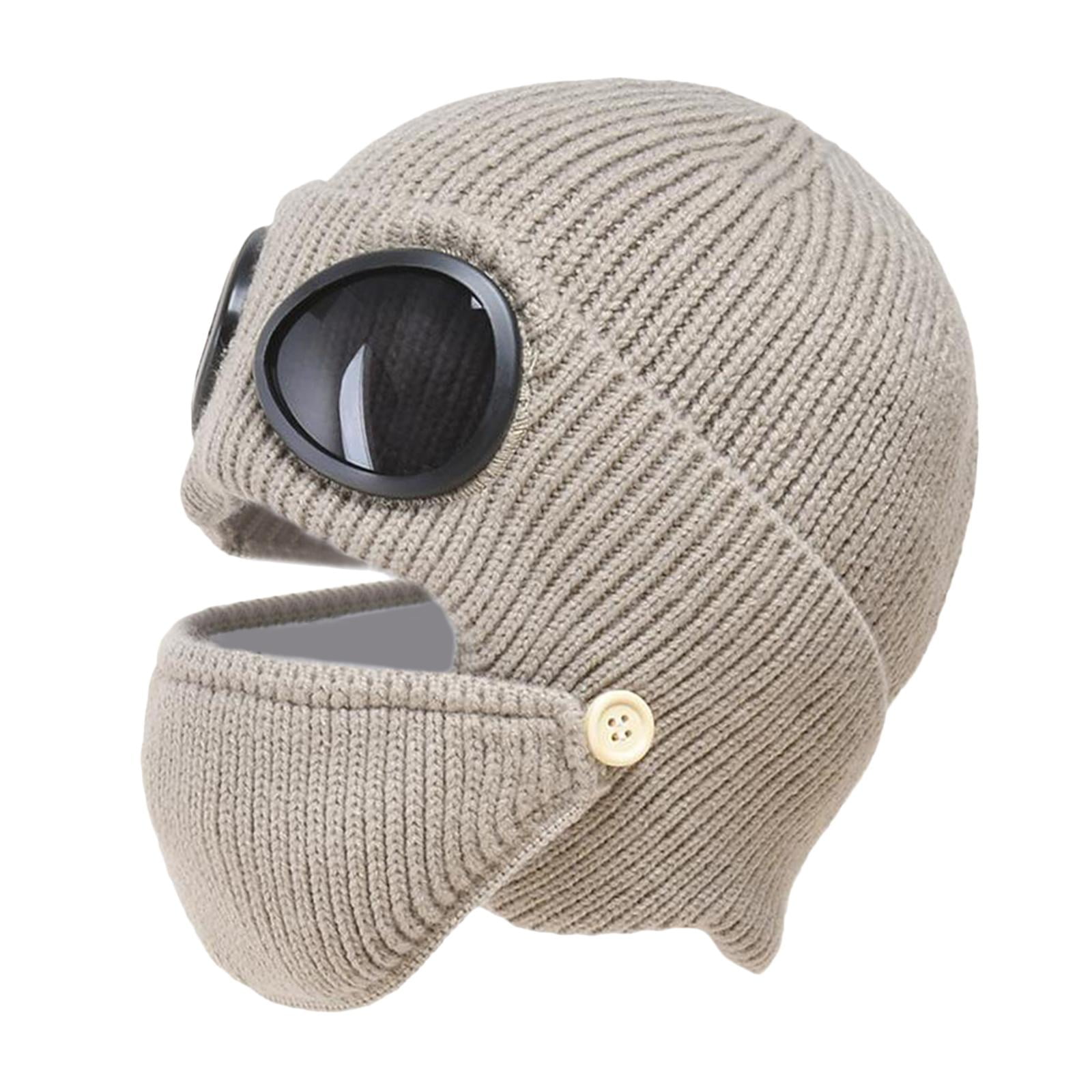 Womens Goggle Lens Beanie Ribbed Knit 