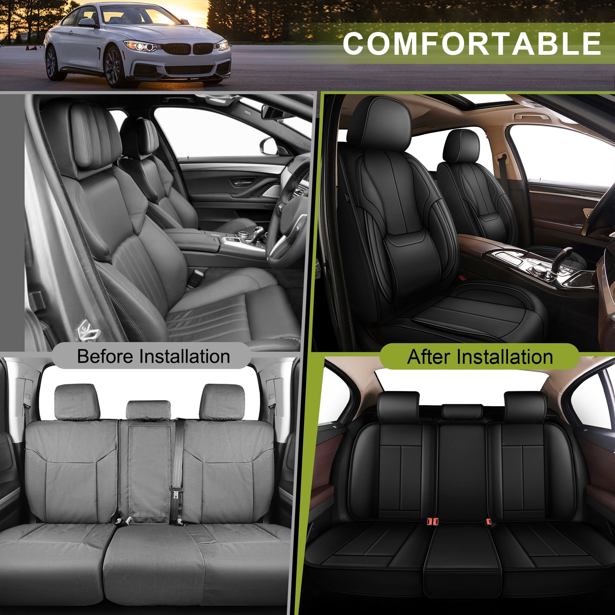 AQBDDBQ Seat Covers Full Set Custom for Lexus ES 350 300H 2007-2025:5 Seats Breathable Luxury Leather Seat Cover Carseat Protectors Black,Full Set(5 Seats)