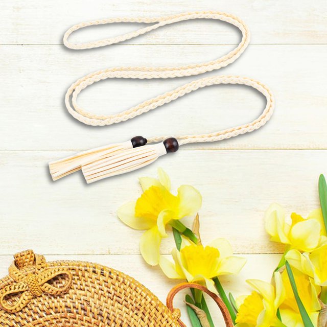Borla, Cinturón, Pretina, Colgante de estilo retro con abalorios Accesorios de moda estrechos Cuerda de cintura de punto para niñas Vestido de jeans, Beige Fernando Cinturón con borlas