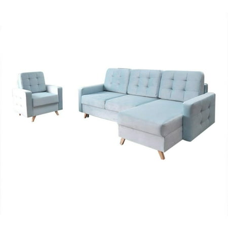 Vegas Futon Sectional Sofa Bed And Arm Chair Queen Sleeper With Storage Blue