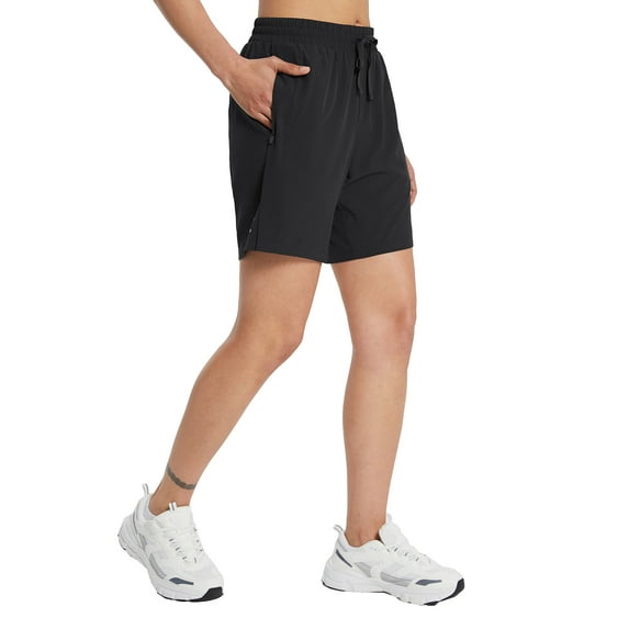 BALEAF Women's 7" Running Shorts Quick Dry Athletic Long Workout Shorts Unlined Black S