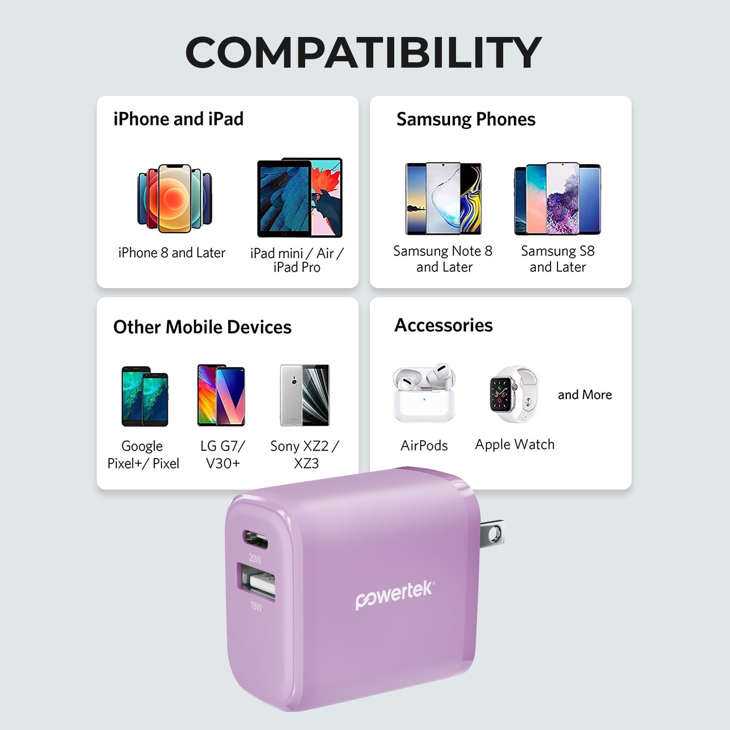 Liquipel Powertek Pastel Velvet 20W Combo Wall Charger - Purple