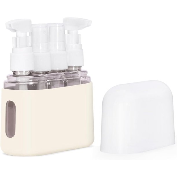 Mini Shampoo Dispenser Portable Travel Bottle Set Leak Proof Pump Bottles Containers Travel Size Containers Airplane Accessories Kits for Toiletries Shampoo Conditioner Lotion Liquid (Beige,4 in 1)