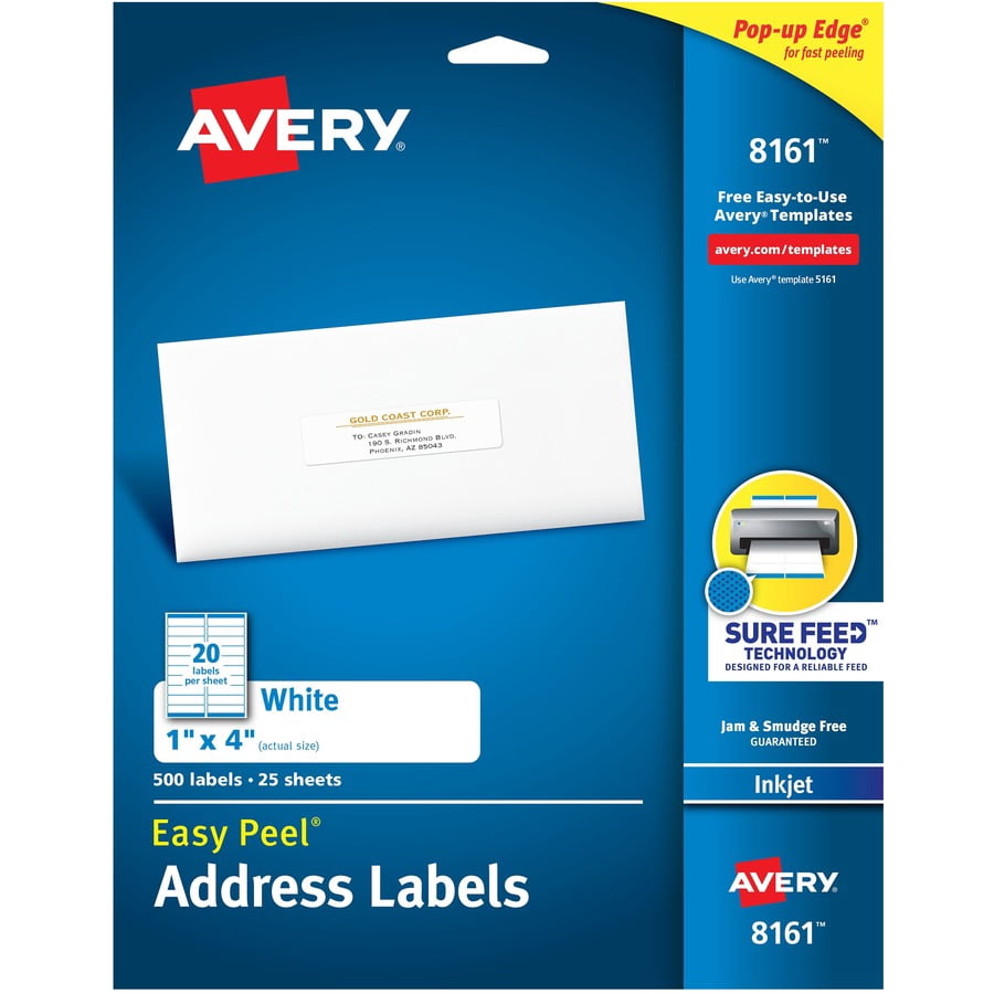 Avery Easy Peel Address Labels 1 X 4 500 Labels 8161 Walmart Avery Easy Peel Address Labels 1 X 4 500 Labels 8161 Walmart