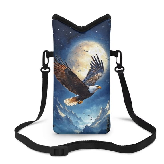 LedBack Eagle Moon Print Mobile Phone Bag for Men Neoprene Cell Phone Sleeve Pouch with Crossbody Strap/Neck Lanyard Fit Most of Smartphones, 8'' x 4''