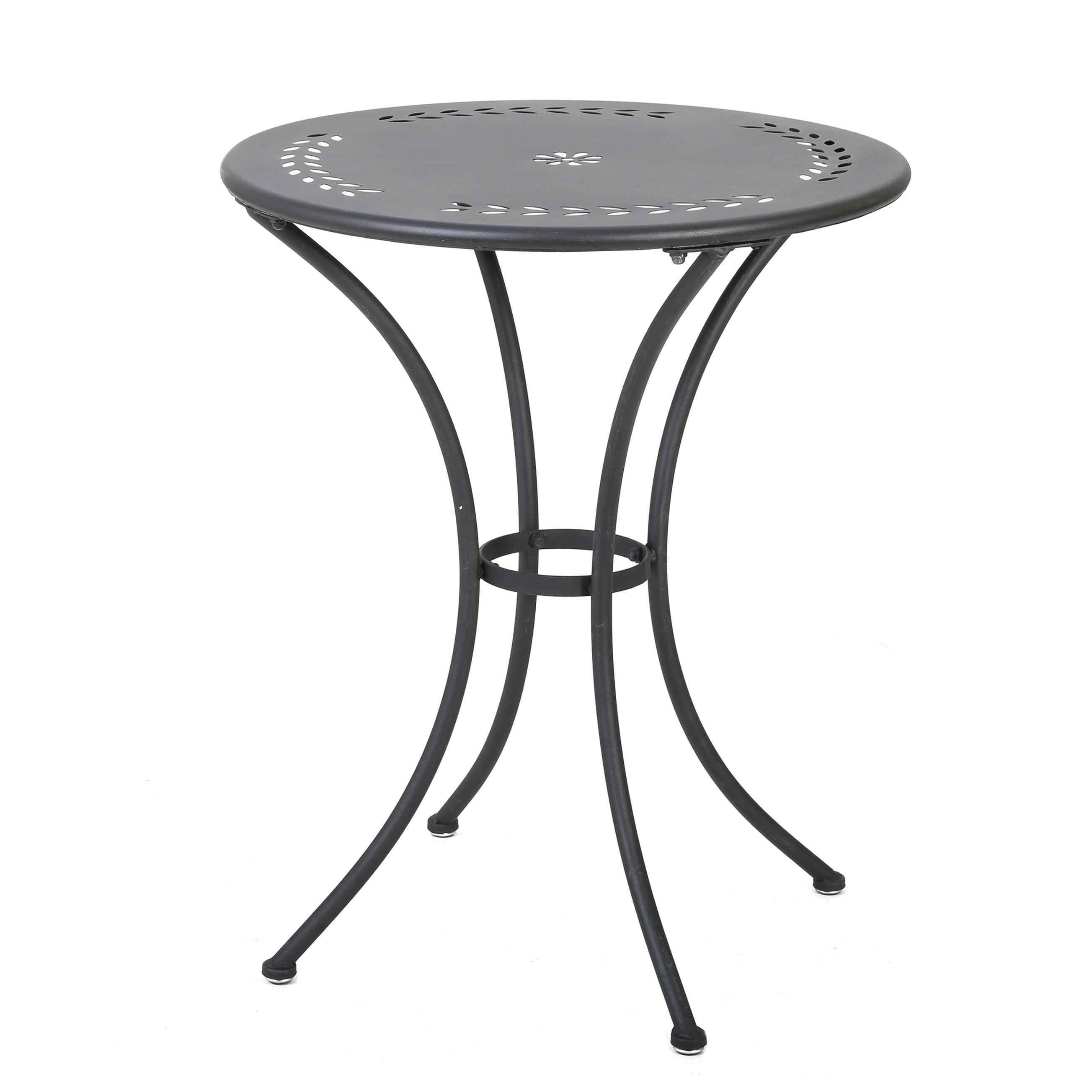 Outdoor 3 Piece Metal Frame Leisure Bistro Set, Combined Table and Chairs for Patio Garden, Black