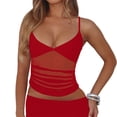 thumbnail image 2 of Women'S Sheer Mesh Camisole Tops Ruched V Neck Spaghetti Strap Crop Tank Top Red S, 2 of 9