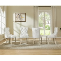 Morden Fort Velvet Dining Chair Set of 4, Upholstered Diamond Tufted Parsons Chair with Nailhead Trim, Solid Wood Frame Beige Chairs, Ergonomical Armless Chair for Dining Room, Kitchen,reakfast Nook