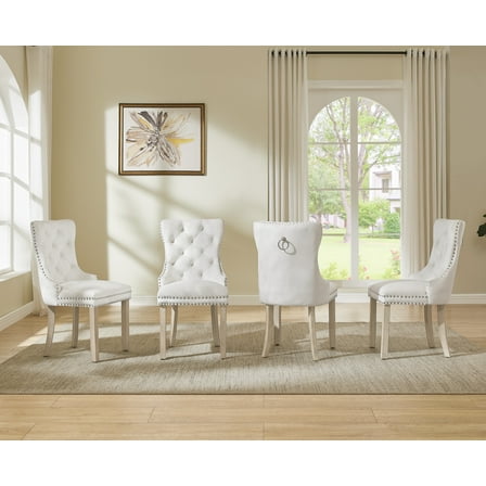 Morden Fort Velvet Dining Chair Set of 4, Upholstered Diamond Tufted Parsons Chair with Nailhead Trim, Solid Wood Frame Beige Chairs, Ergonomical Armless Chair for Dining Room, Kitchen,reakfast Nook