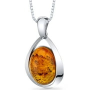 Clover Shape Orange Amber Pendant Necklace in Sterling Silver, 18"