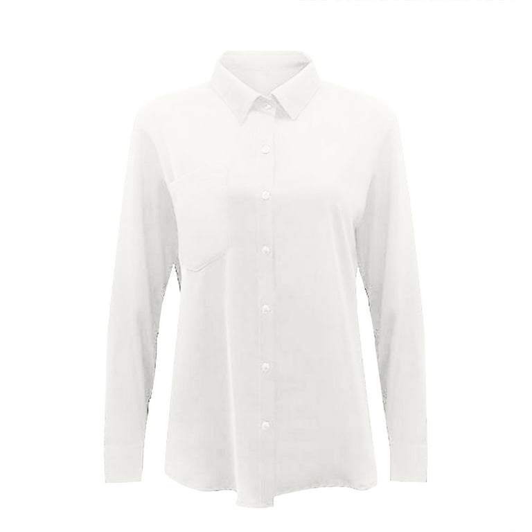 Ruziyoog Short Sleeve T-Shirts Top Women Solid Cotton Long Sleeve Tank  Career Bloues T-Shirt Cardigan Tops White XXL 