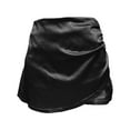thumbnail image 3 of Dpytoraw Women’s Satin Wrap Skirt Asymmetrical Pleated Solid Color Midi Skirt A-Line Skirts for Women Black, 3 of 4