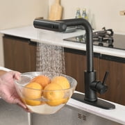 Kitchen Faucet with Pull Down Sprayer, Brushed Nickel Waterfall Single Hole Handle Stainless Steel Kitchen Sink Faucets,black
