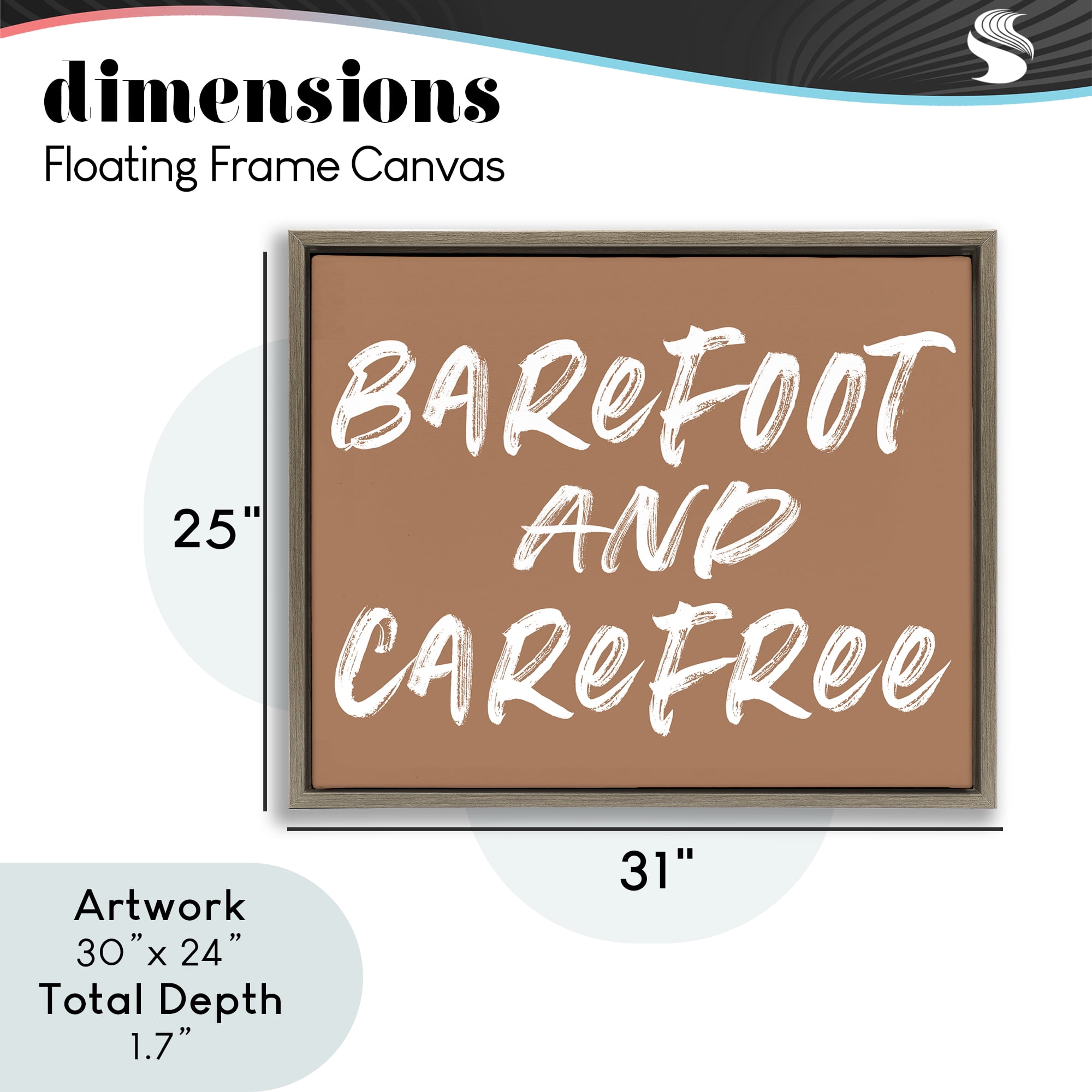 Barefoot & Carefree Brown Brown Framed Floater Canvas Wall Art, design by Lettered and Lined
