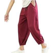 Plus Size Cotton Capri Pants for Men Summer Casual Loose Baggy Capris Pants Mens Elastic Waist Pants
