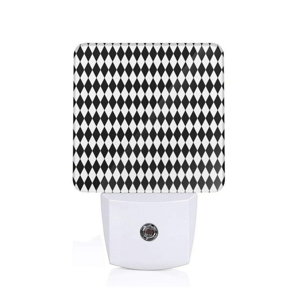 Balery Black And White Diamonds Luz Nocturna LED con Sensor Automático, Enchufe con Sensor Crepuscular, Luz Suave de 0.5W para Dormitorio, Pasillo, Baño-UK