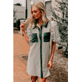 thumbnail image 4 of Women's Green Striped Mini Dress with Button Down and Puff Sleeves - [ZhiHiMeRi] | (US 16-18)XL, 4 of 7