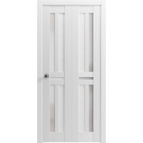 Sliding Closet Bi-fold Doors 48 x 80 inches | Veregio 7288 White Silk with Frosted Glass | Sturdy Tracks Moldings Trims Hardware Set | Wood Solid Bedroom Wardrobe Doors