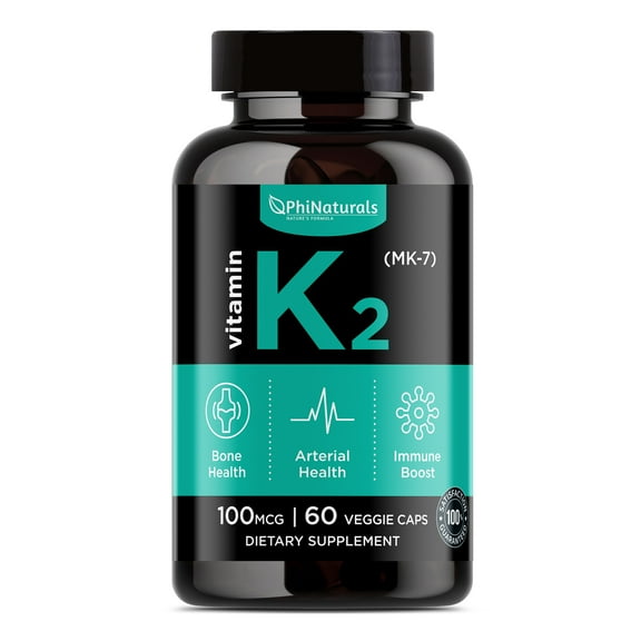 Vitamin K2 MK-7 Supplement 100mcg 60 Capsules by Phi Naturals