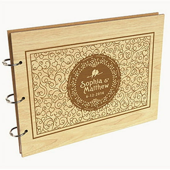 Darling Souvenir Personalized Engraved Laser Cut Wedding Guest Book Wooden Cover Sign-in Book Registry Guestbook Scrapbook-3V