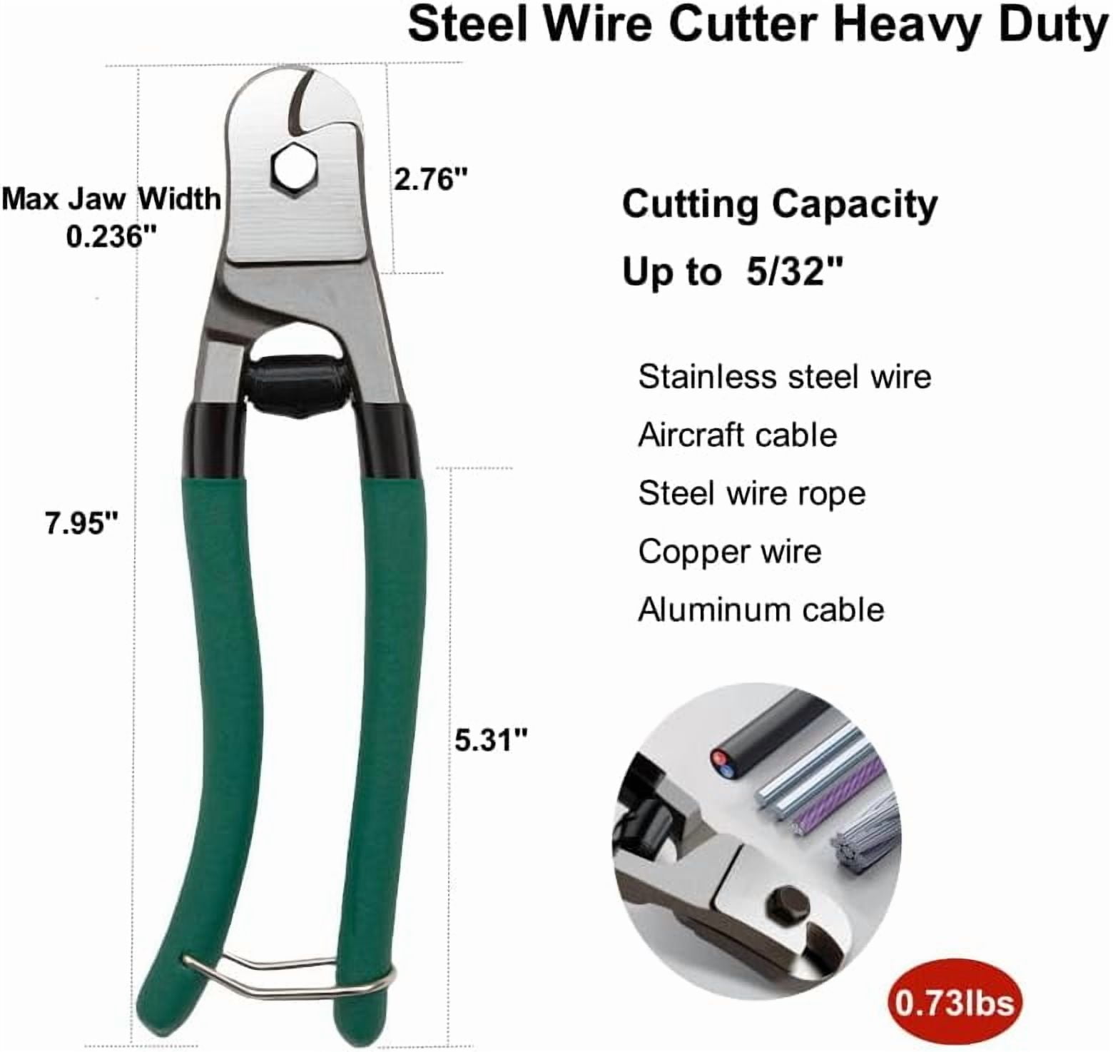 Heavy Duty 8-Inch Steel Wire Cutters for Wire Rope, Bike Cables & DIY Projects, Professional Cable Cutting Pliers with Comfortable Safety Spring-Loaded Handle & Safety Lock