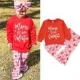 thumbnail image 2 of Girls Outfits Valentine's Day Letter Print Long Sleeve Sweatshirt and Heart Print Flare Pants Two Piece Set for Toddler Kids Red 3 Years-4 Years, 2 of 7