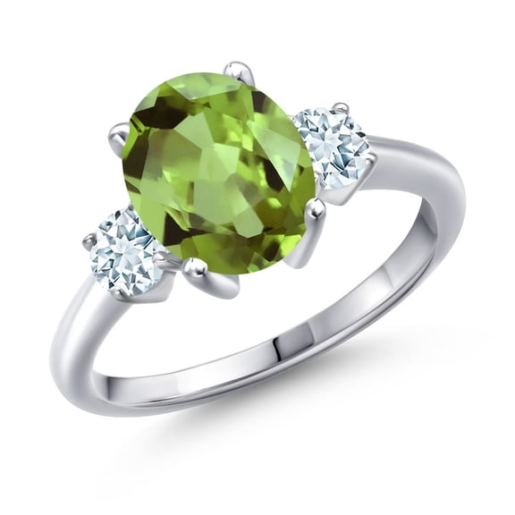 Gem Stone King 3.30 Ct Oval Green Peridot Sky Blue Aquamarine 925 Sterling Silver Ring (Size 6)