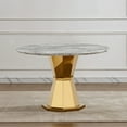 thumbnail image 4 of 47" Round Marble Dining Table with High Gloss Faux Marble Top & Stainless Steel Base - Modern Kitchen Dining Table for Family Gatherings (Gold/Gray, 400 lbs Capacity) (Table Only), 4 of 9