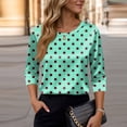 thumbnail image 7 of Women’s Polka Dot Print Satin Blouse Crew Neck Half Sleeve Relaxed Fit Top for Casual Daily Wear Cyan XL, 7 of 7