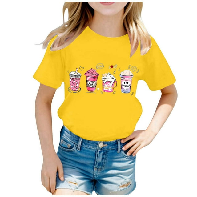 TZEWGL T-Shirts pour Enfants Imprimés Col Rond Manches Courtes Vêtements d'Été Amples pour Enfants Taille 12-14T