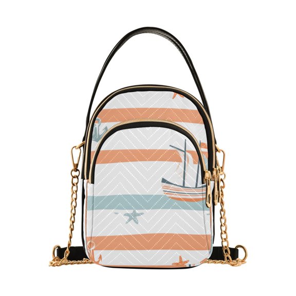 FORMRS Crossbody Bag for Women Quilted Travel Shoulder Cell Phone Purse with Chain Strap Handbag, Orange Nautical Pattern