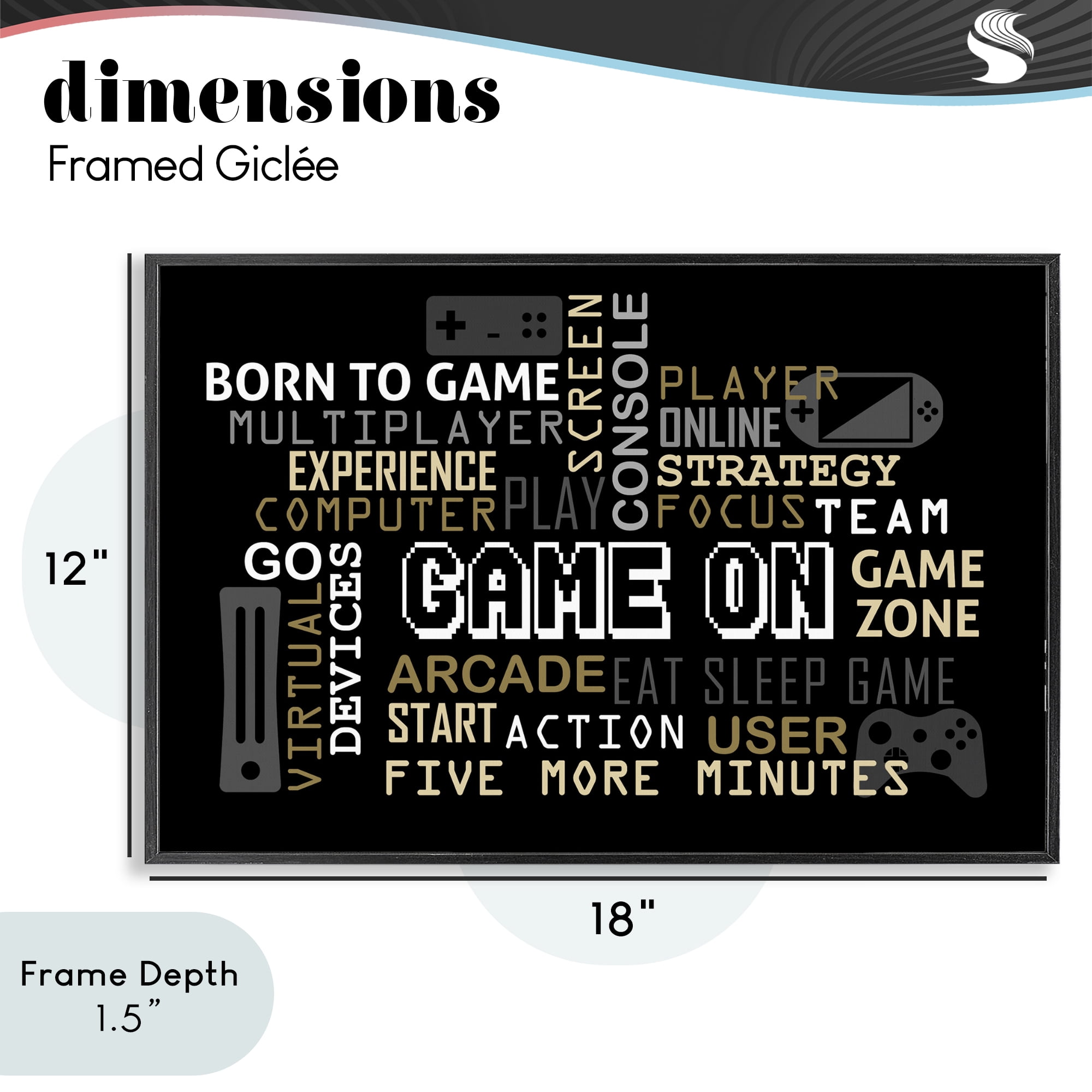 Stupell Industries Game On Gamer Typography Black Framed Giclee Art, design by Kim Allen