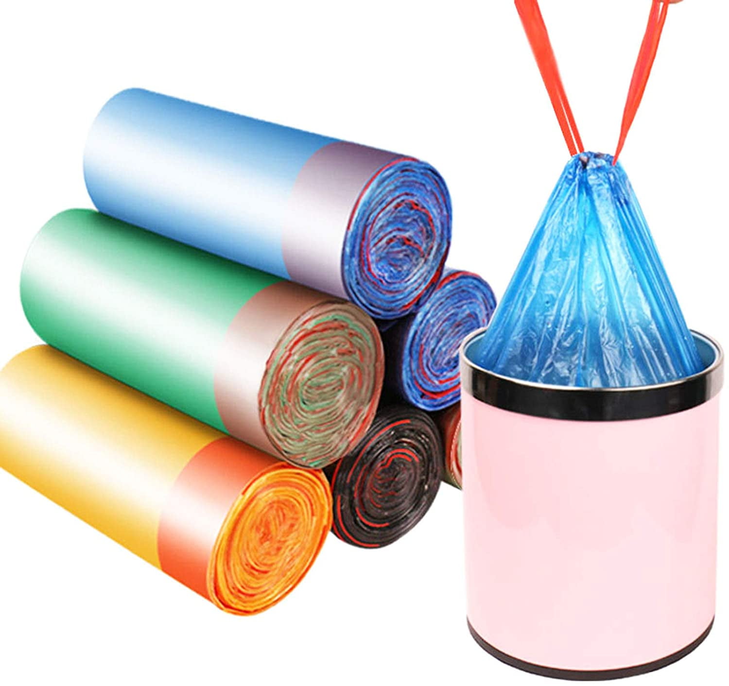 4 Rolls Portable Strong Drawstring Trash Bags, Strong Tall Kitchen