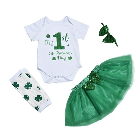 

Toddler Boy Clothes St Patricks Day My First St Patricks Day Romper + Green Lace Skirt + Socks Headband 4Pcs Spring Set Baby Clothes for Girls