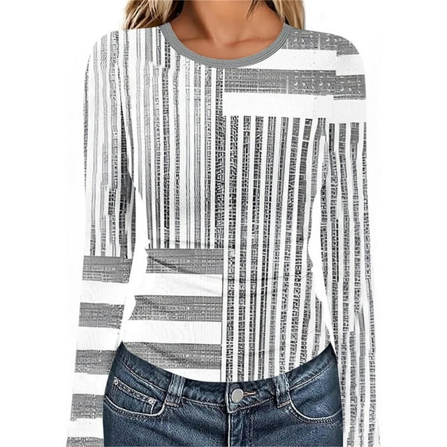 Ailaofu Womens Long Sleeve Stretch Crewneck Ribbed T-Shirt Slim Fit Casual Basic Tops