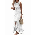 thumbnail image 2 of Women Two Pieces Skirt Sets Summer Cut Out Hi-Low Crochet Knit Long Dresses White XL, 2 of 7