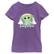 Girl's Star Wars: The Mandalorian Grogu St. Patrick's Day Rainbow Lucky and Cute Graphic Tee Purple Berry X Large