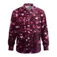 thumbnail image 4 of Fgvctg Valentine's Day Shirts for Men Long Sleeve Button Down V Neck Shirt Collared Soft Blouses Date Day Love Heart Print Oversized Business Casual Outfits Deep Red 4XL, 4 of 5