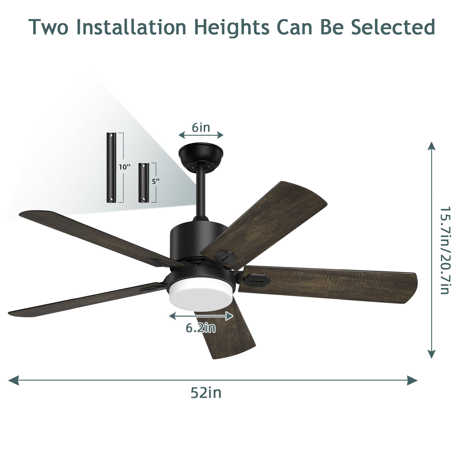 XAUJIX Ceiling Fan with Light and Remote Control, Modern Flush Mount Ceiling Fan 52 '' 6-Speed Reversible DC Motor 5 Wood Fan Blades Retro Pine/Black