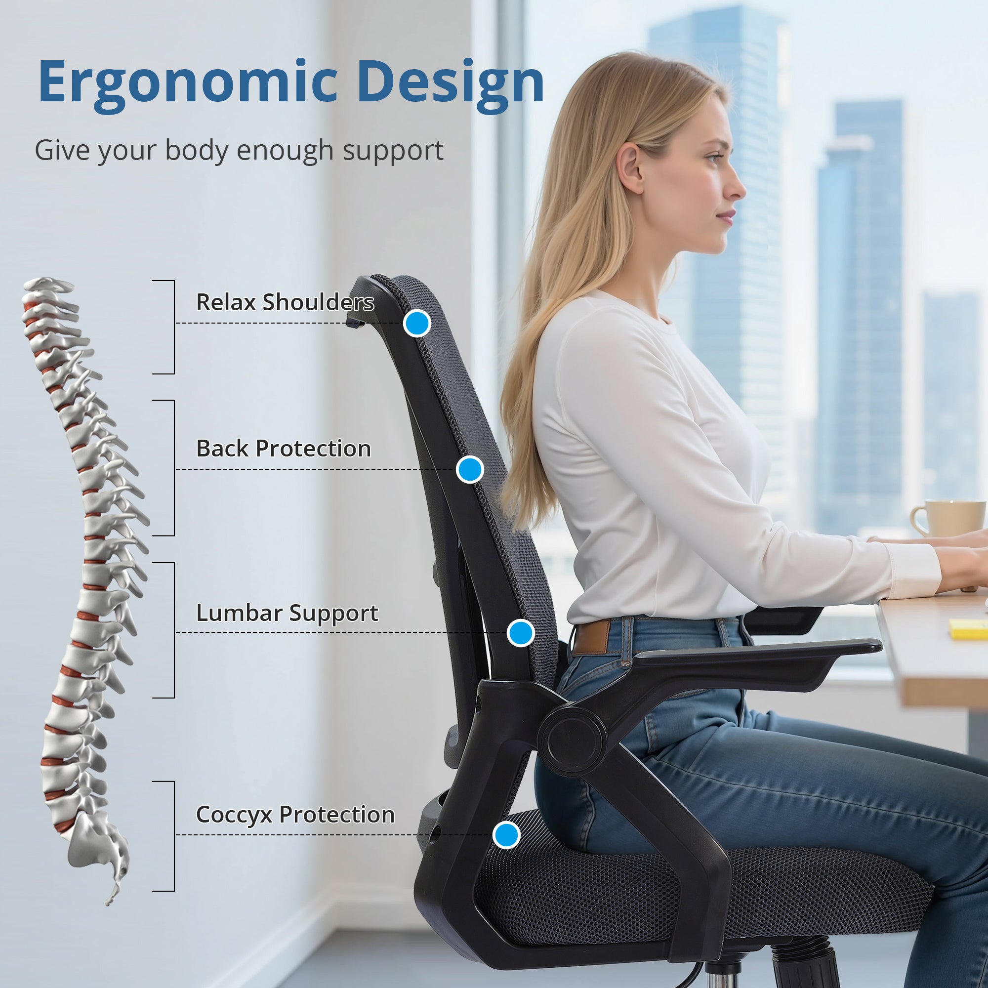 VECELO Mid-Back Swivel Adjustable Ergonomic Office Chair, Mesh Lumbar Support and Adjustable Arms Task Chair for Computer, Grey