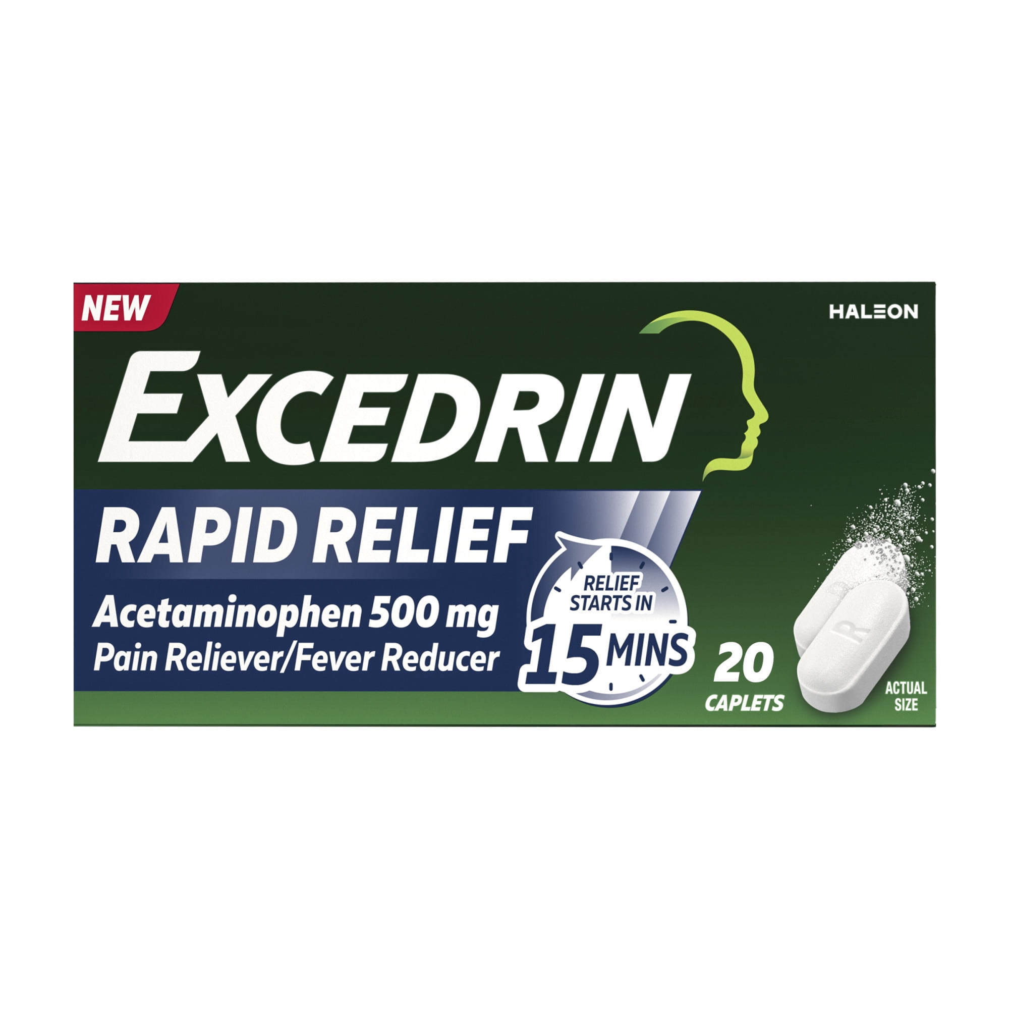 (2 pack) ​​Excedrin Rapid Relief Caplets, 500Mg Acetaminophen, Fast Pain Relief In 15 Minutes, 20 Count