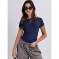 thumbnail image 2 of Womens Short Sleeve Slim Fit Crop Top Going Out Tight-Shirts Summer Basic Tees, 2 of 4