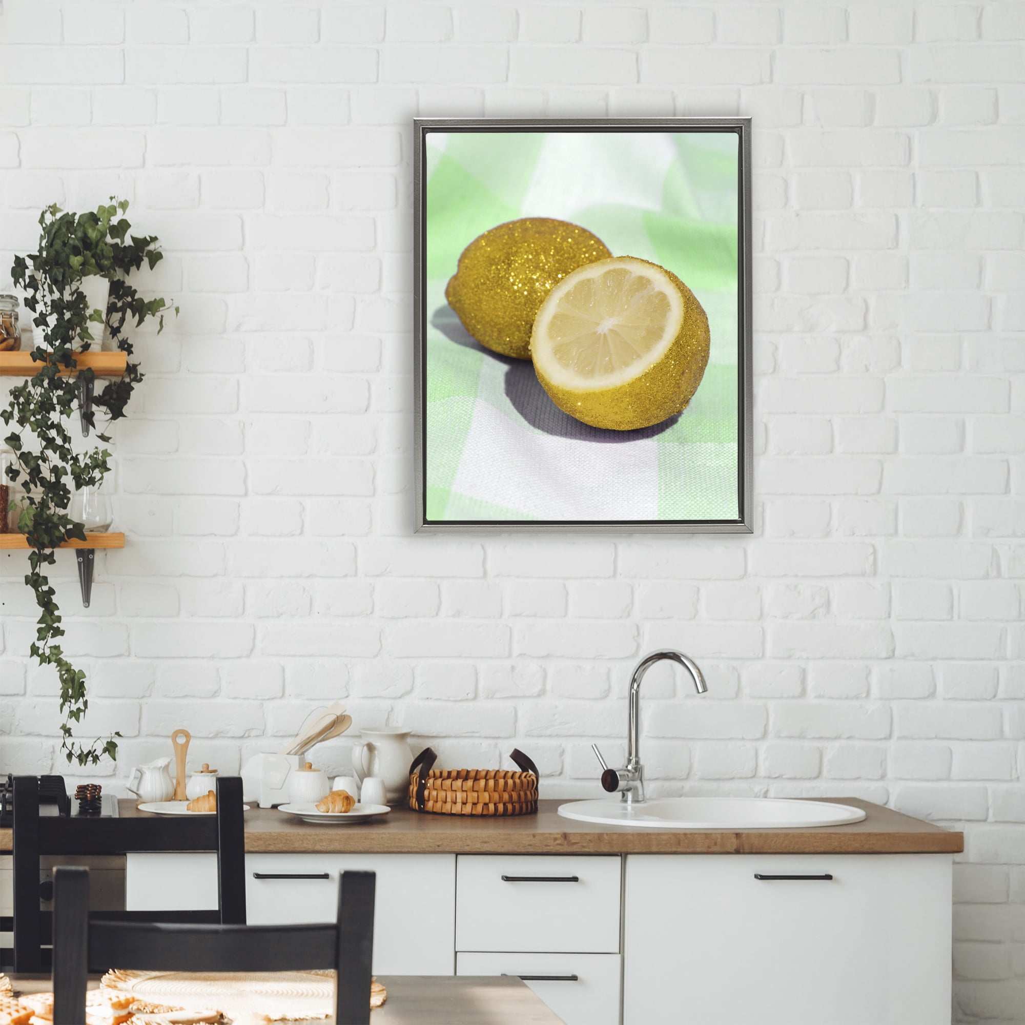 Stupell Industries Glimmer Lemon on Green Gray Framed Floater Canvas Wall Art, design by LISH Creative