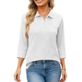 thumbnail image 5 of Womens V Neck 3/4 Sleeve Casual Polo Shirts Collared Button Down Summer Tops Basic Tennis Business T-Shirt White S, 5 of 6
