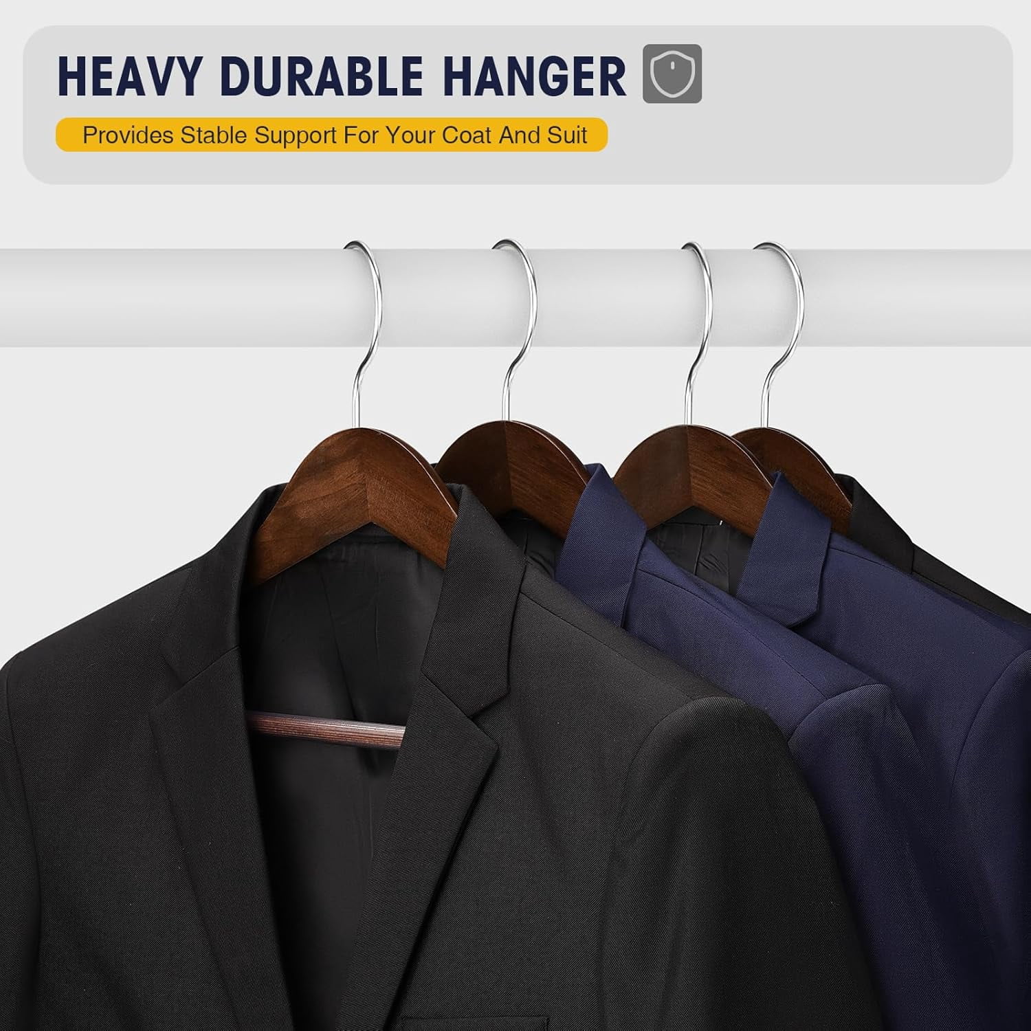 Wooden Coat Hangers - Wide Shoulder Hangers with Non Slip Pants Holder, Heavy Duty, for Men, Women, Suit, Coat, Jacket, Pants (Walnut, 10 Pack)