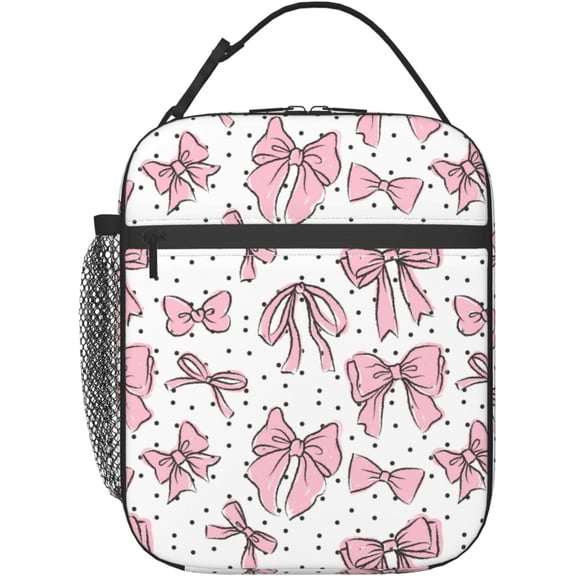 Polka Dot Red Bow Insulated Lunch Bag, Lunch Box for Office Travel, Lunch Bag for Men and Women