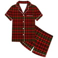 thumbnail image 4 of Odeerbi 2-12 Years Kids Boys Girls Summer Satin Pajamas Notched Lapel Short Sleeve Shirts Shorts Set Soft Loungewear Plaid Sleepwear Two-piece Pajama Sets Kids Boys Girls Clothes, 4 of 6