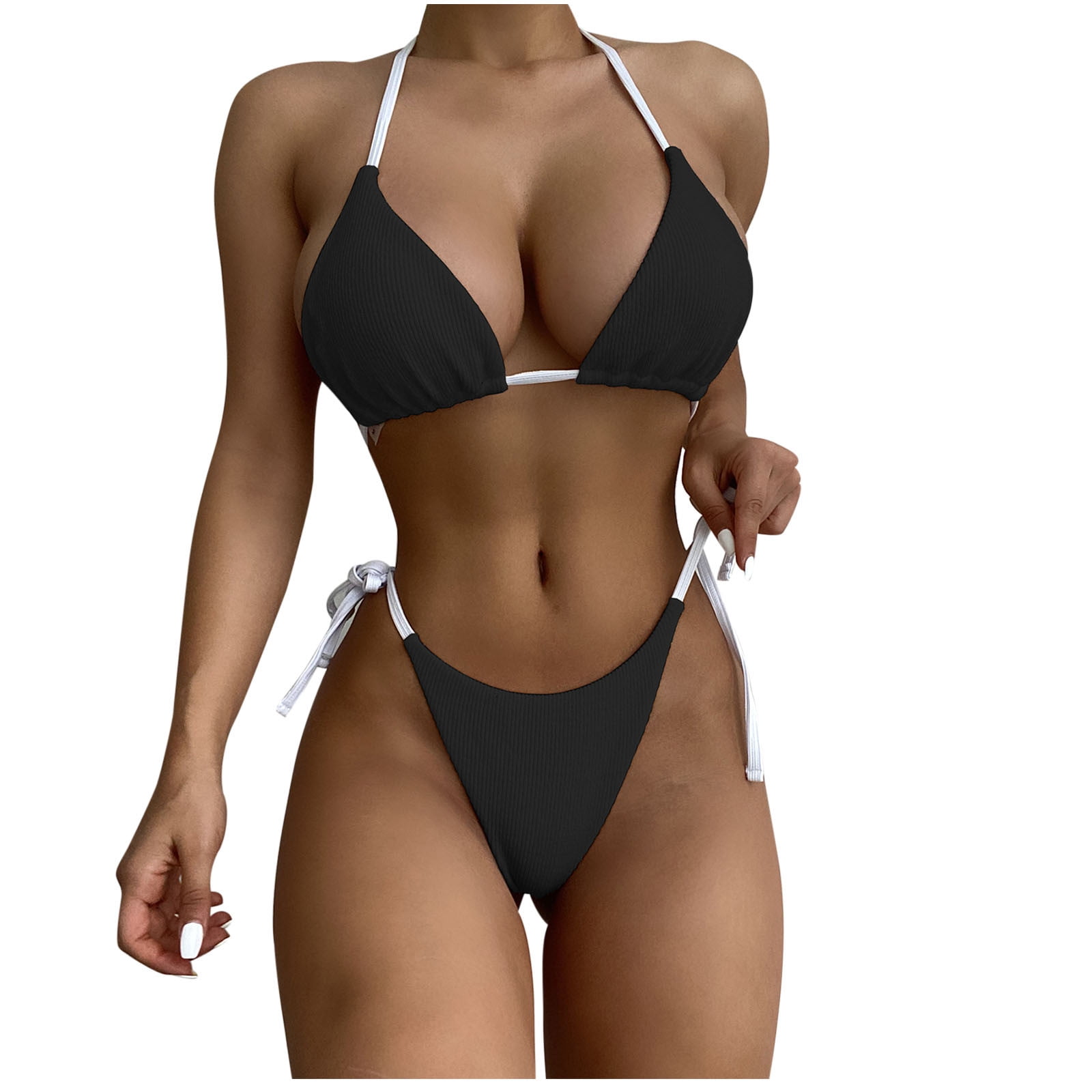 BELLZELY Sports Bras for Women Clearance Women's Cute Bikini Solid Set  Swimsuit Two Piece Filled Bra Swimwear Beachwear