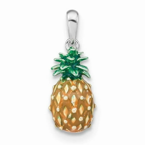 Finest Gold Sterling Silver Polished 3D Enameled Pineapple Pendant